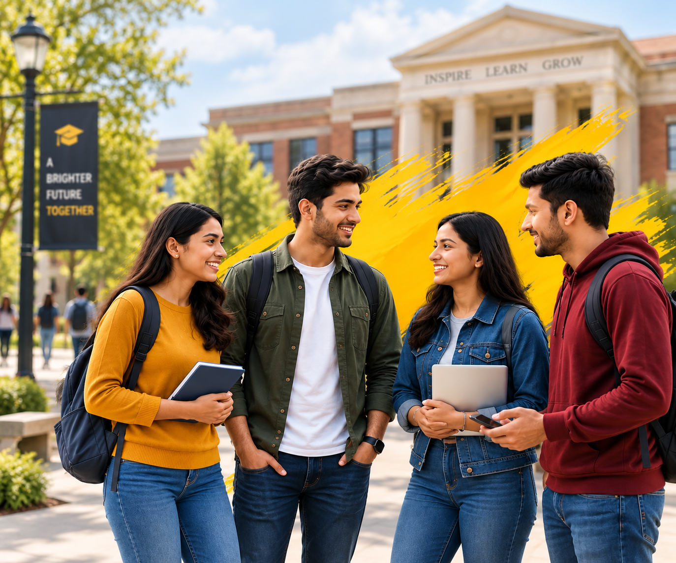 Group of college students talking together